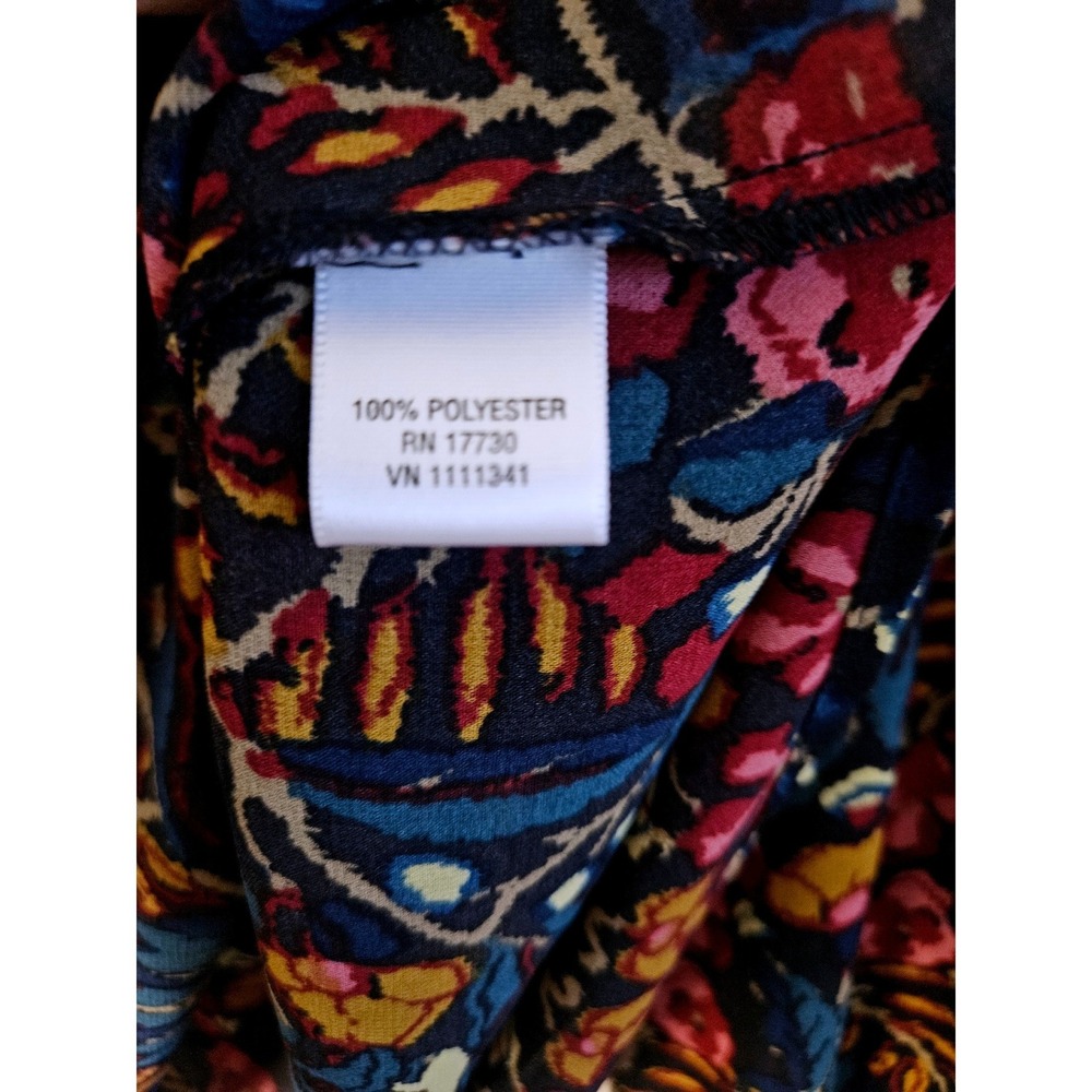 Converse One Star Floral Pintuck Blouse M Blue Pink Long Sleeve Boho Cottagecore - Picture 5 of 5